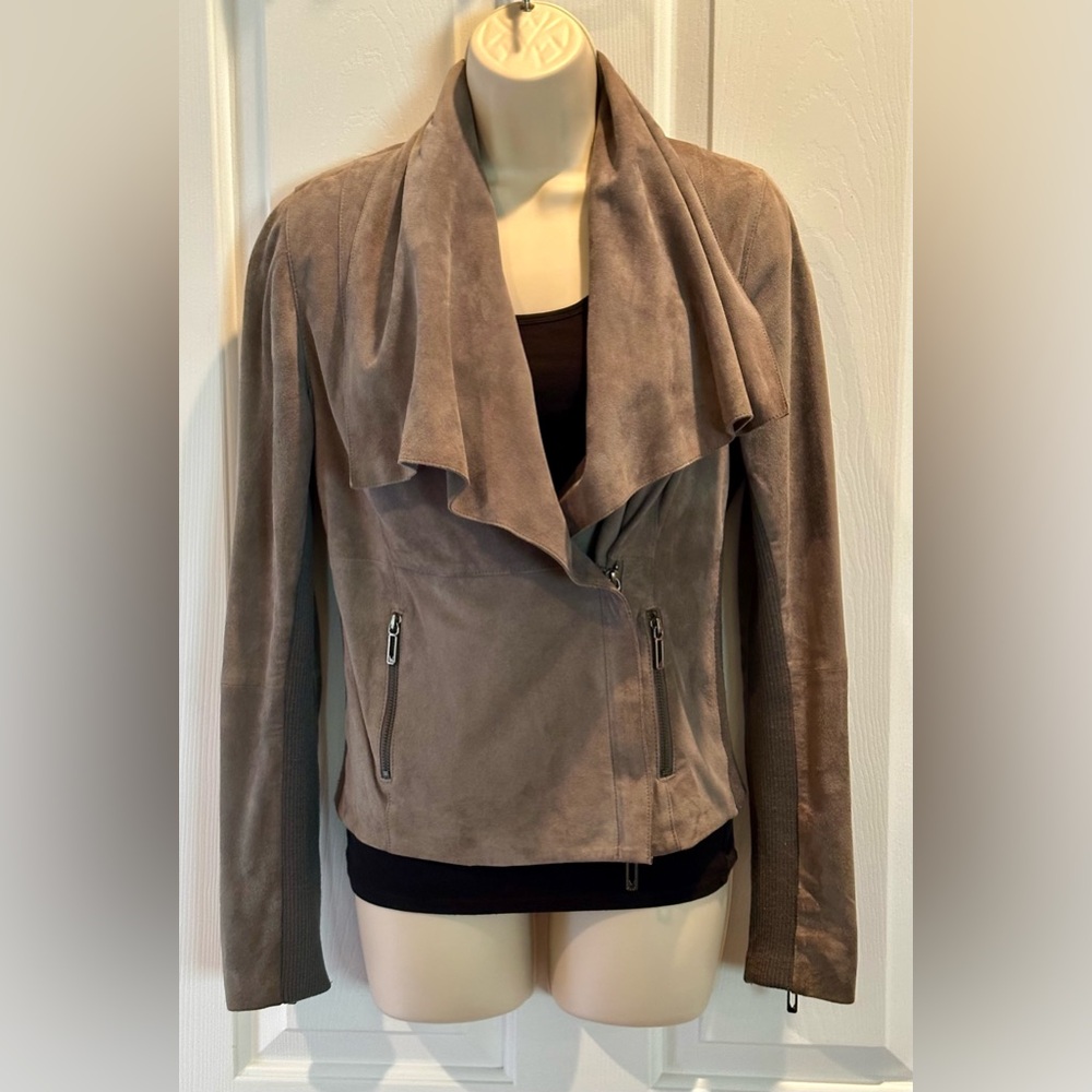 VINCE Suede Gray Moto Asymmetric Zip Biker Jacket.   
Small Pre-owned